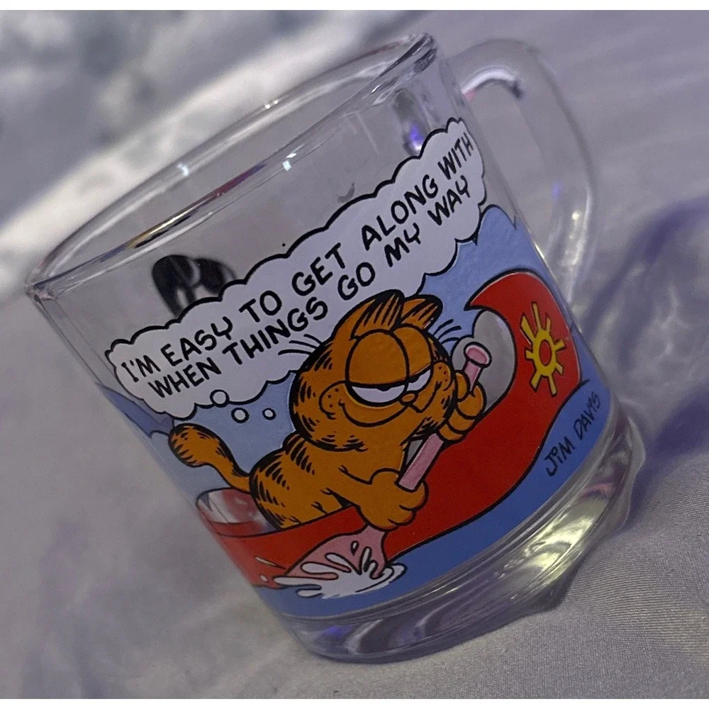 Garfield Vintage McDonald's 70's 80's Collectible Glass Mug - Canoe‎ Scene